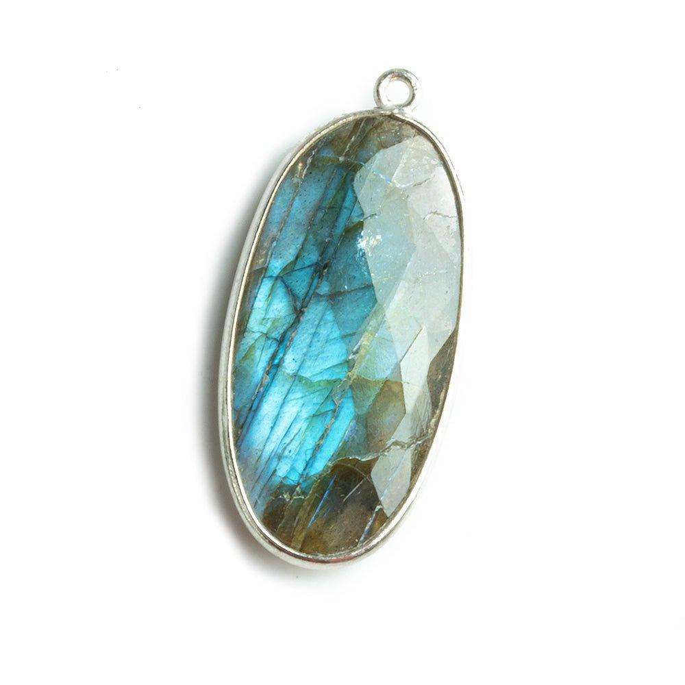 34x16mm Silver .925 Bezeled Labradorite faceted Oval Pendant 1 piece - The Bead Traders