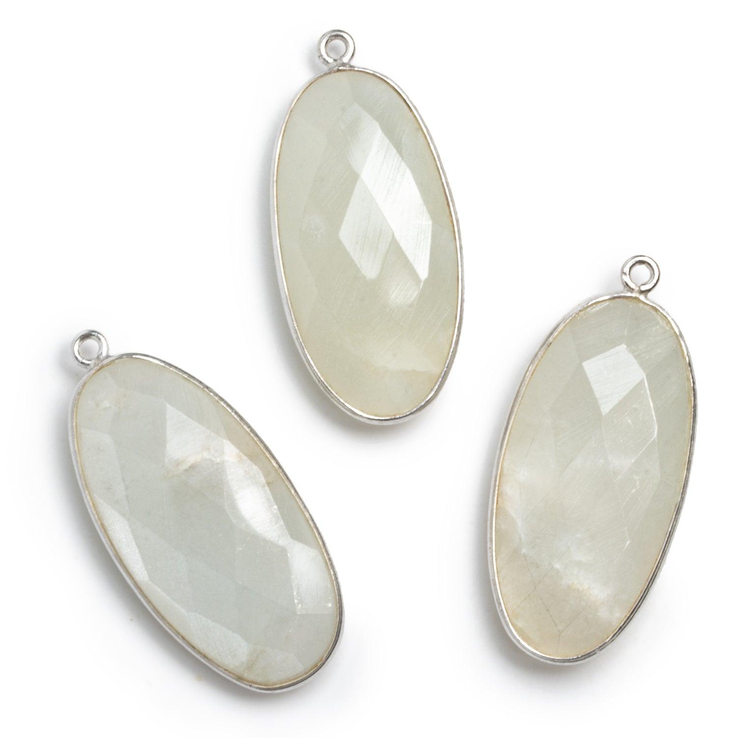 34x16mm Silver Bezeled White Moonstone Pendant 1 bead - The Bead Traders