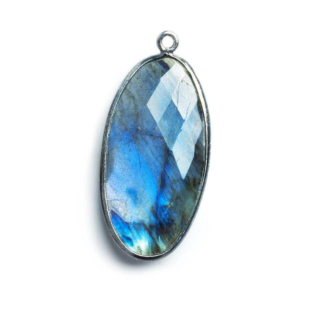 34x17mm Oxidized Silver .925 Bezel Labradorite Faceted Oval Pendant 1 piece - The Bead Traders