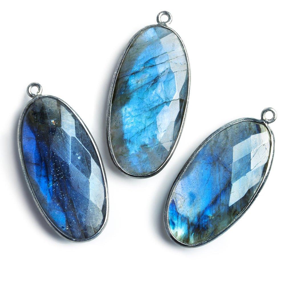 34x17mm Oxidized Silver .925 Bezel Labradorite Faceted Oval Pendant 1 piece - The Bead Traders