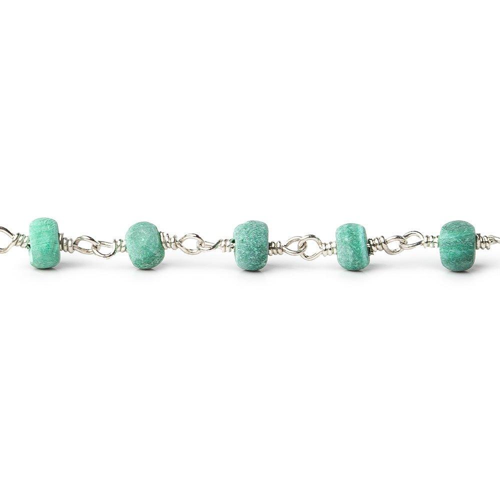 3.5-4.5mm Frosted Malachite plain rondelle Silver plated Chain by the foot 39 pieces - The Bead Traders