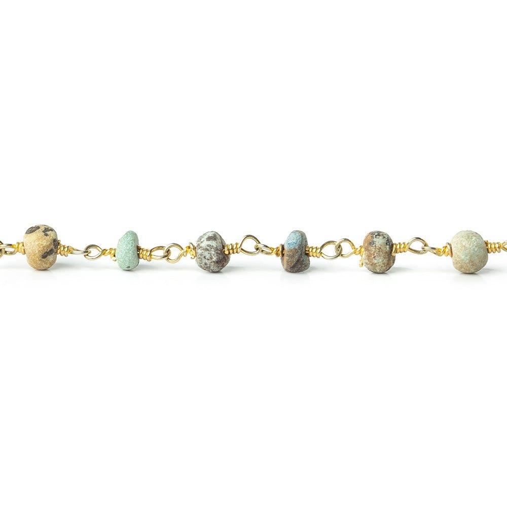 3.5-4mm Frosted Chrysocolla faceted rondelle Gold Chain by the foot 36 beads - The Bead Traders
