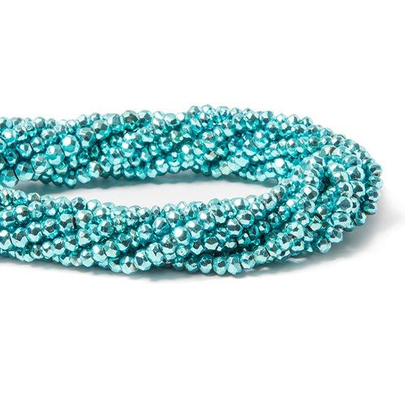 3.5-4mm Metallic Aqua Blue plated Pyrite faceted rondelle Beads 124 pcs - The Bead Traders