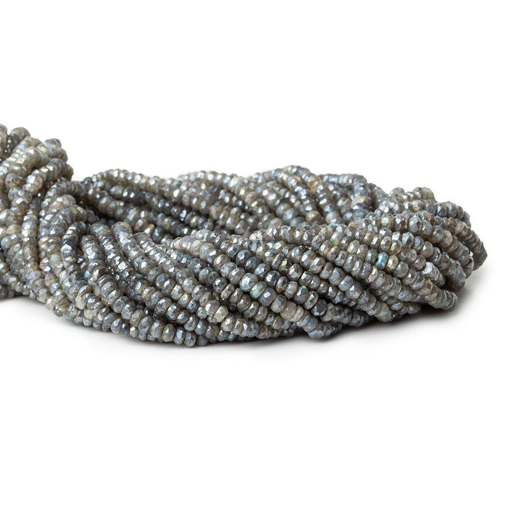 3.5-4mm Metallic Dark Labradorite faceted rondelles 13 inch 130 beads - The Bead Traders