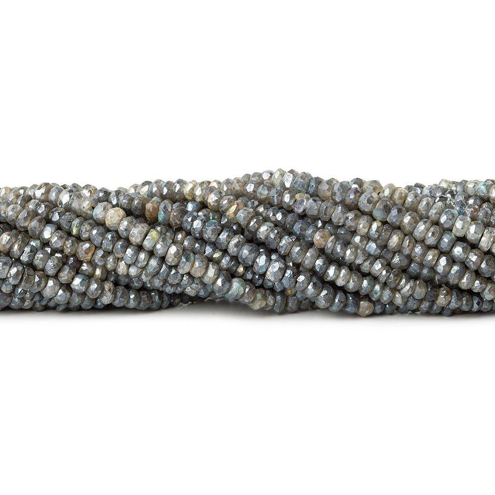 3.5-4mm Metallic Dark Labradorite faceted rondelles 13 inch 130 beads - The Bead Traders