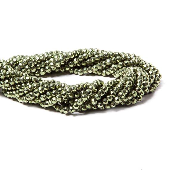 3.5-4mm Metallic Grass Green plated Pyrite faceted rondelle Beads 101 pcs - The Bead Traders