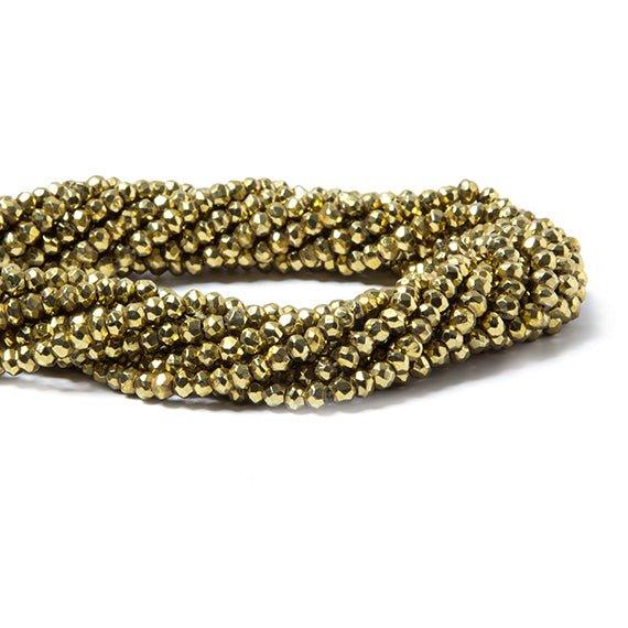 3.5-4mm Metallic Greenish Gold plated Pyrite faceted rondelle Beads 118 pcs - The Bead Traders