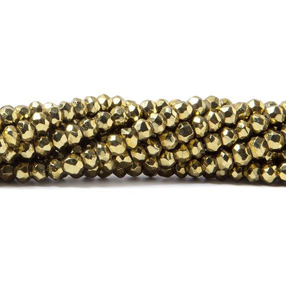 3.5-4mm Metallic Greenish Gold plated Pyrite faceted rondelle Beads 118 pcs - The Bead Traders