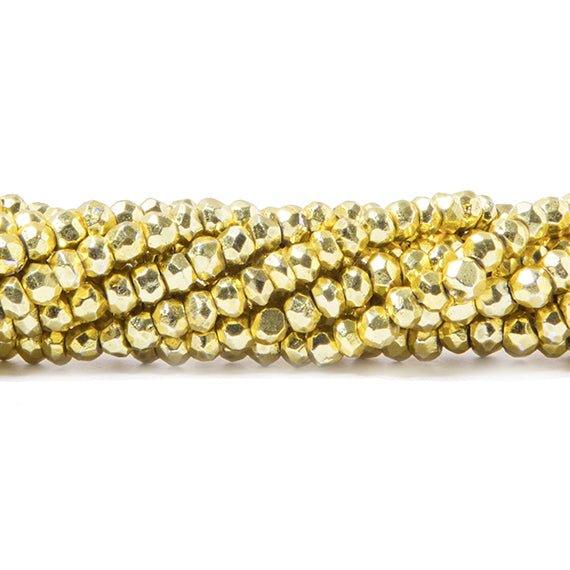 3.5-4mm Metallic Greenish Yellow plated Pyrite faceted rondelle Beads 128 pcs - The Bead Traders