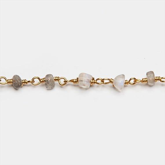 3.5-4mm Multi Gemstone Gold Hand Wrapped Rosary Chain - The Bead Traders