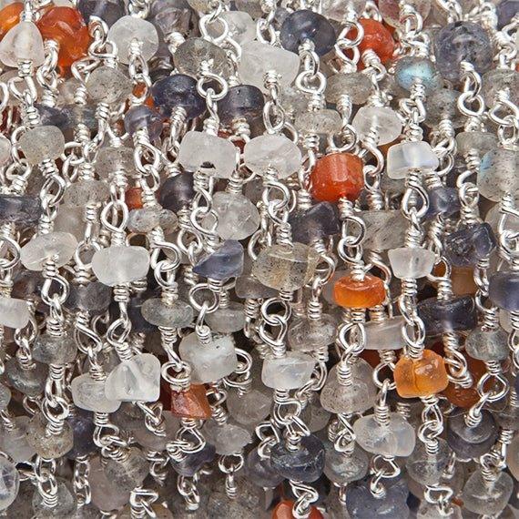 3.5-4mm Multi Gemstone Silver Hand Wrapped Rosary Chain by the foot - The Bead Traders