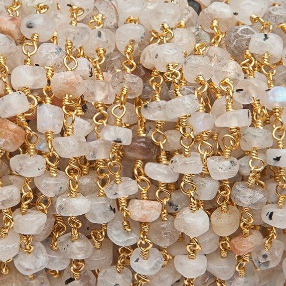 3.5-4mm MultiGemstone Gold Wire Wrapped Rosary Chain by the foot - The Bead Traders