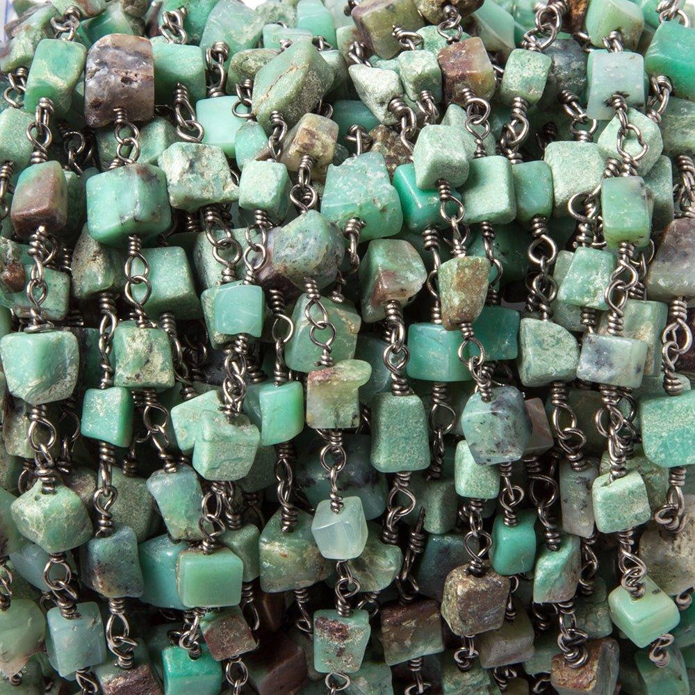 3.5-5mm Chrysoprase plain squares Black Gold Chain by the foot 28 pcs - The Bead Traders
