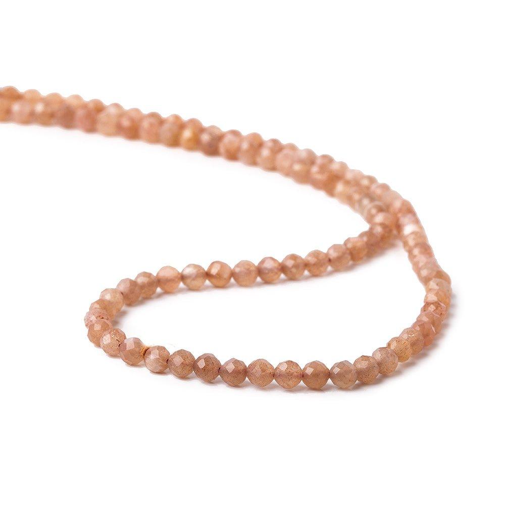 3.5mm Angel Skin Peach Moonstone microfaceted round beads 13 inch 90 pieces - The Bead Traders