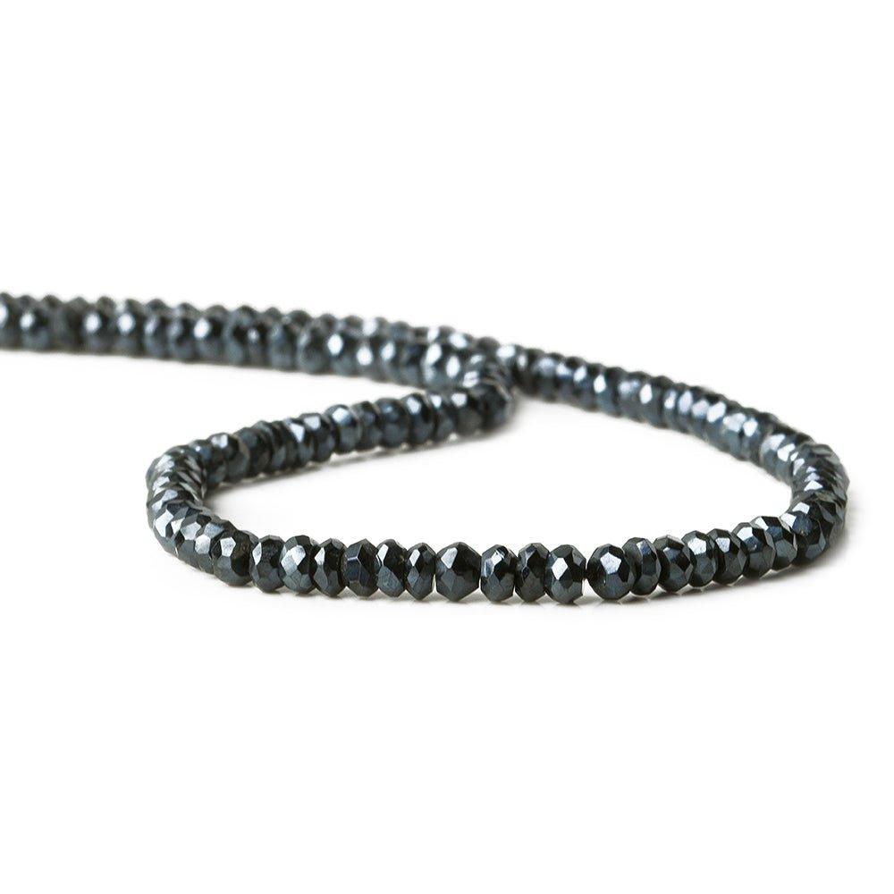 3.5mm Metallic Black Spinel Faceted Rondelle Beads 14 inch 155 pieces - The Bead Traders