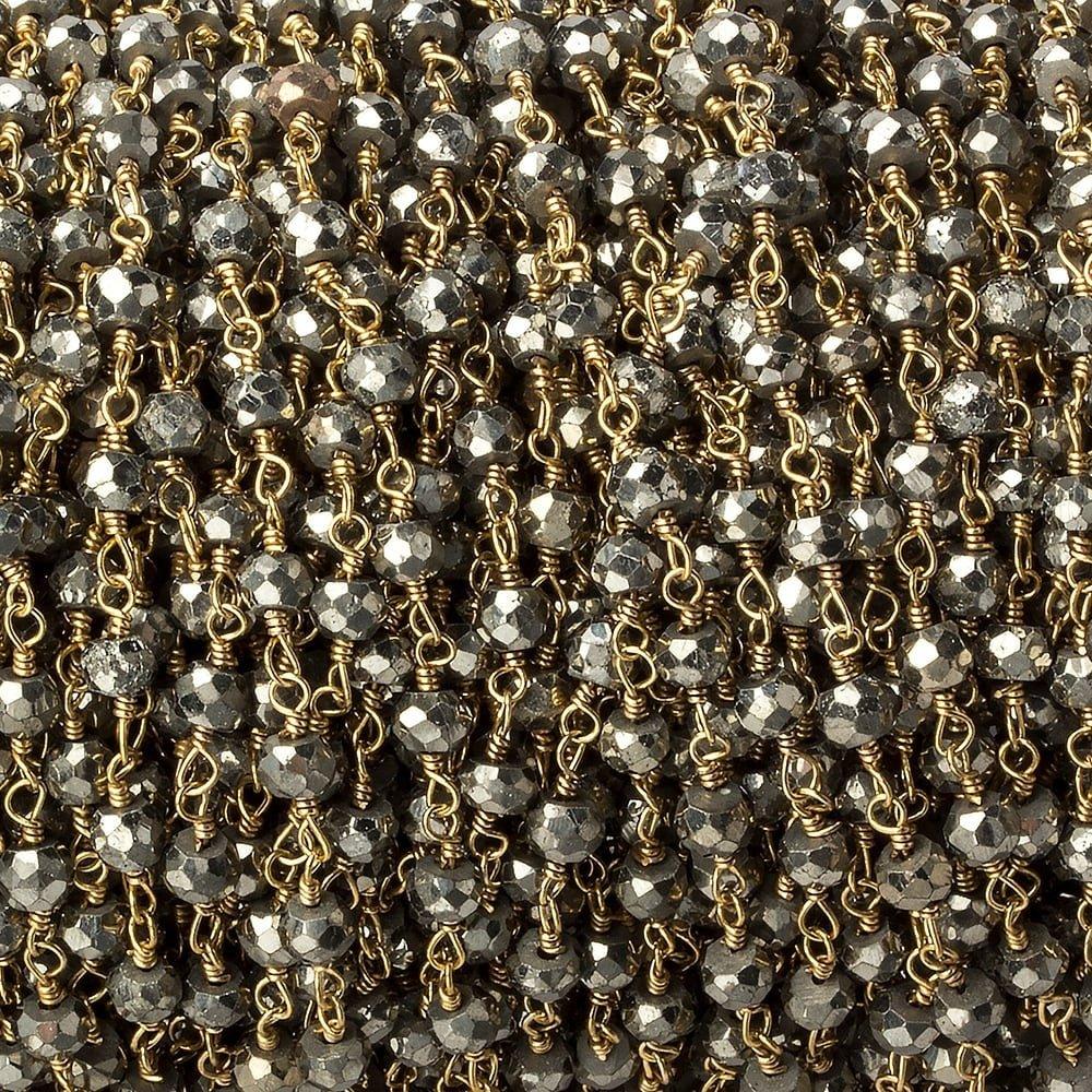 3.5mm Metallic Gold plated Pyrite & Pyrite Gold plated Chain by the foot - The Bead Traders