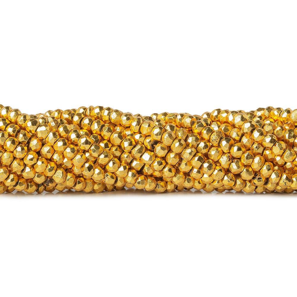3.5mm Metallic Saffron Orange plated Pyrite faceted rondelles 12.5 inch 115 beads - The Bead Traders