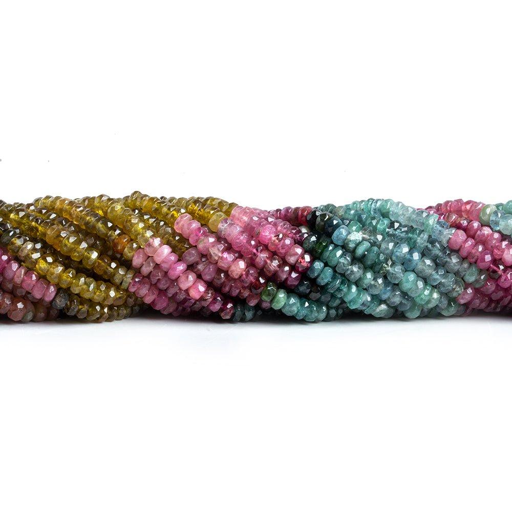 3.5mm Multi Color Tourmaline Faceted Rondelles 13 inch 200 beads - The Bead Traders