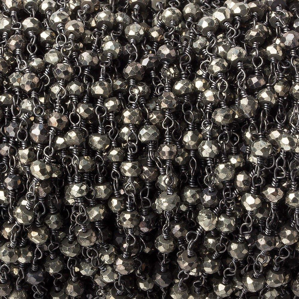 3.5mm Pyrite faceted rondelle Black Gold plated Chain by the foot - The Bead Traders