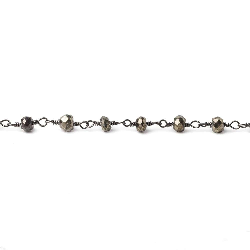 3.5mm Pyrite faceted rondelle Black Gold plated Chain by the foot - The Bead Traders