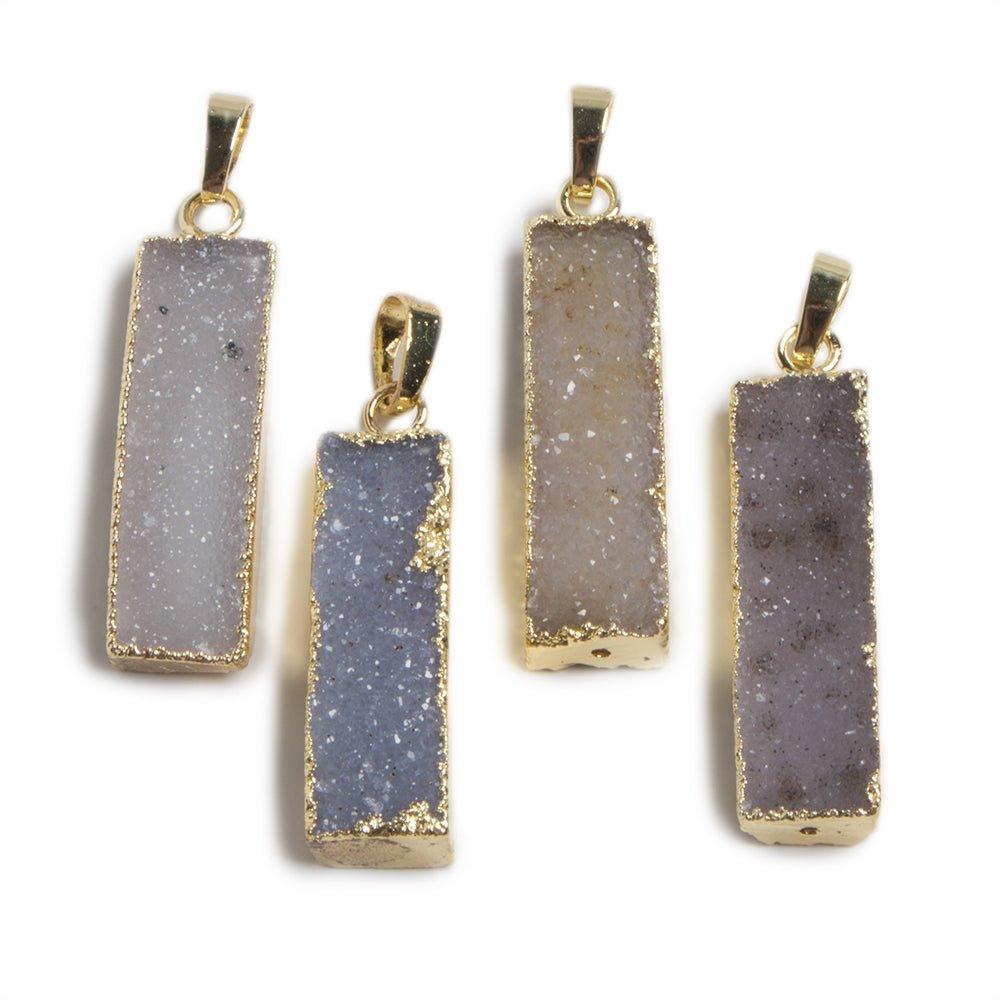 35x10mm Gold Leafed Grey Drusy Bar Pendant & Bail 1 piece - The Bead Traders
