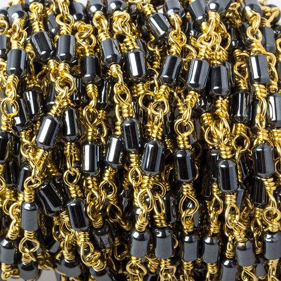 3.5x2mm Hematite plain tube Gold plated Chain by the foot 33 pieces - The Bead Traders