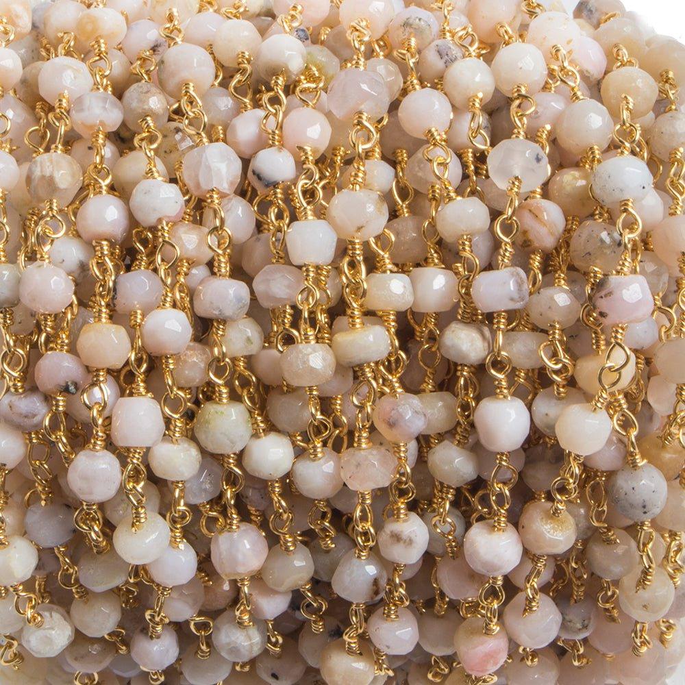 3.8mm Pink Peru Opal faceted rondelle Gold plated Chain by the foot 35 pieces - The Bead Traders
