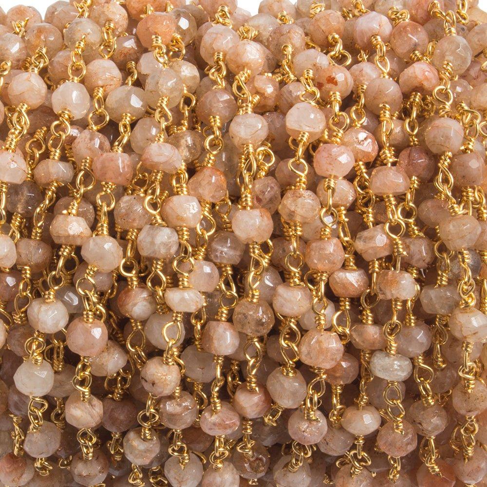 3.8mm Sunstone faceted rondelle Gold plated Chain by the foot 35 pieces - The Bead Traders