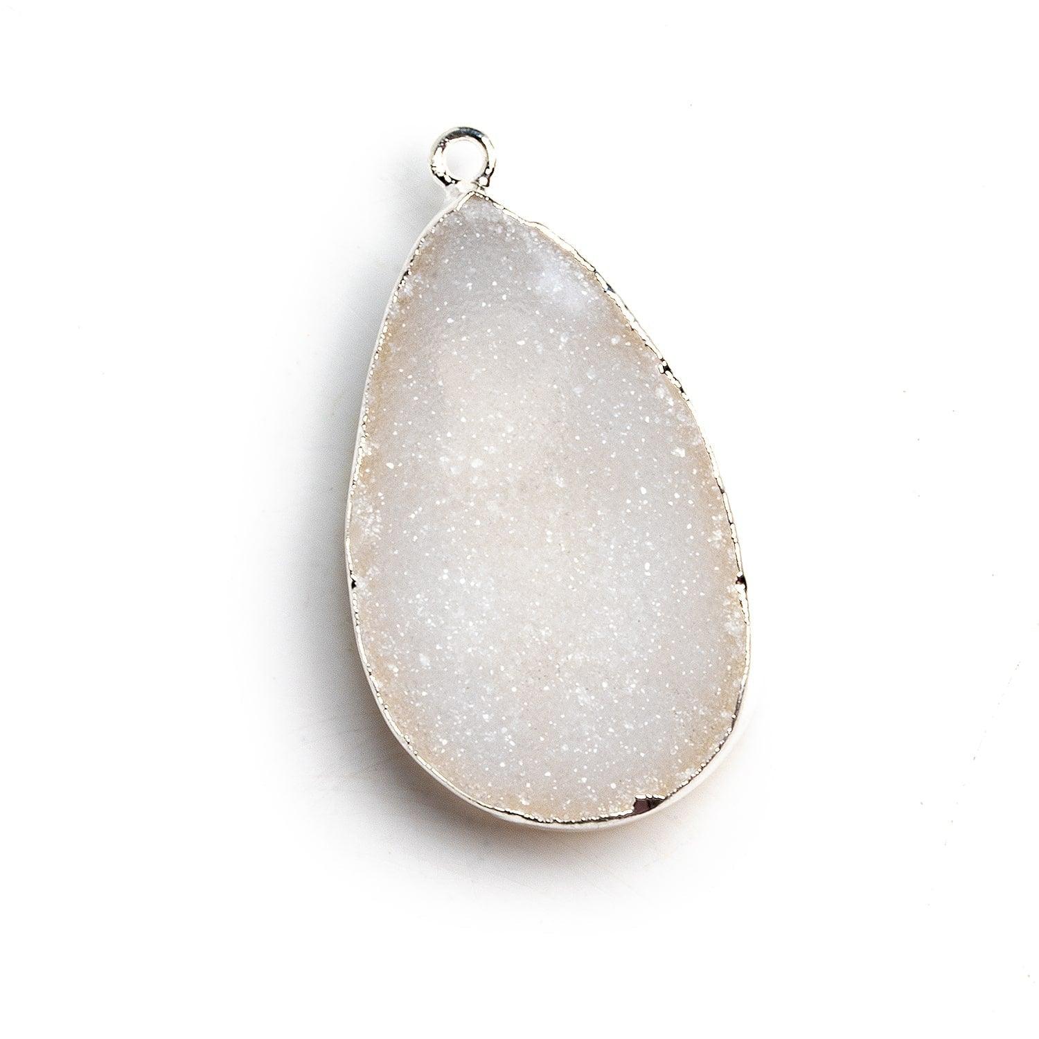 38x22mm Silver Leafed White Drusy Pendant 1 Bead - The Bead Traders