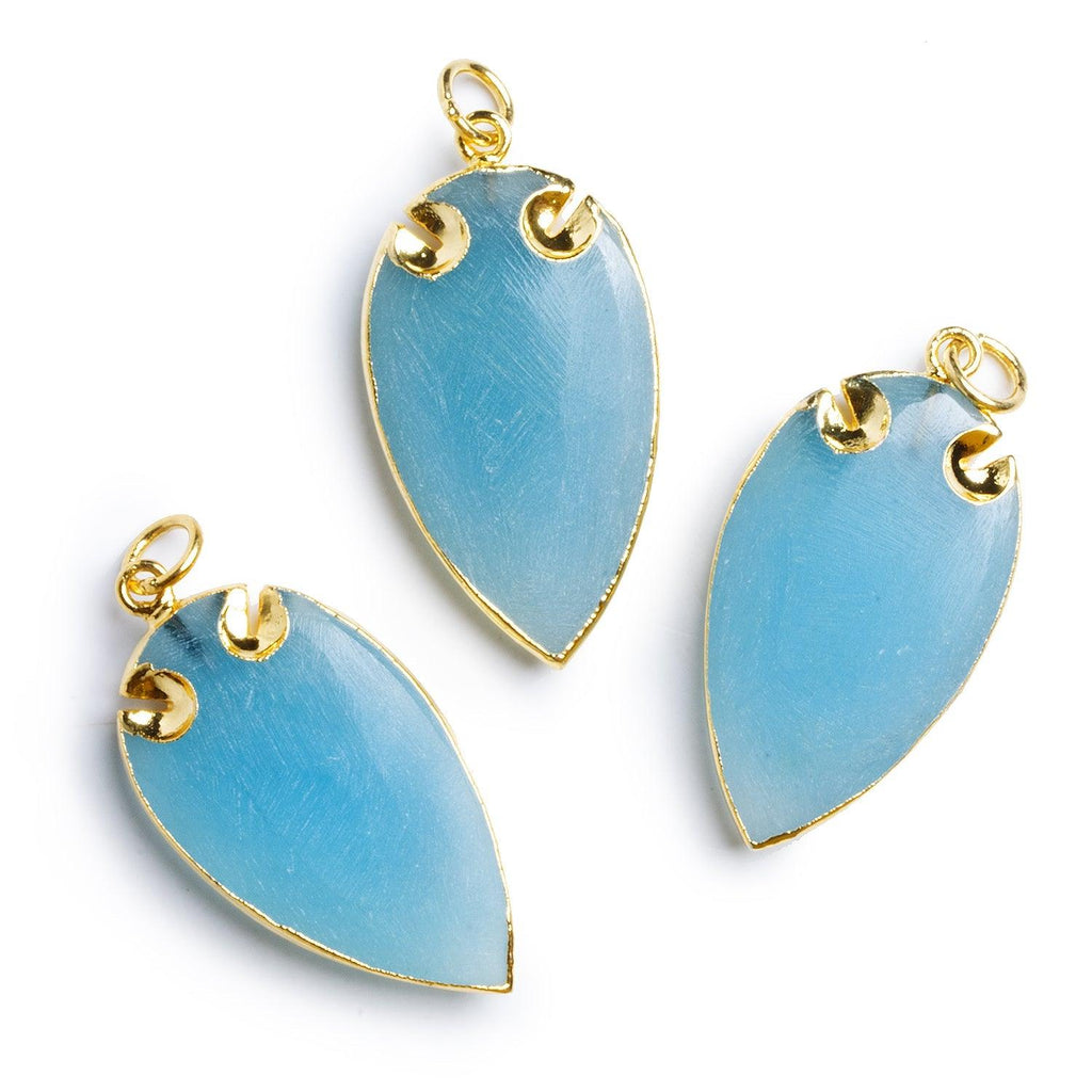 39x20mm Gold Leafed Matte Blue Chalcedony Arrowhead Pendant 1 Bead - The Bead Traders