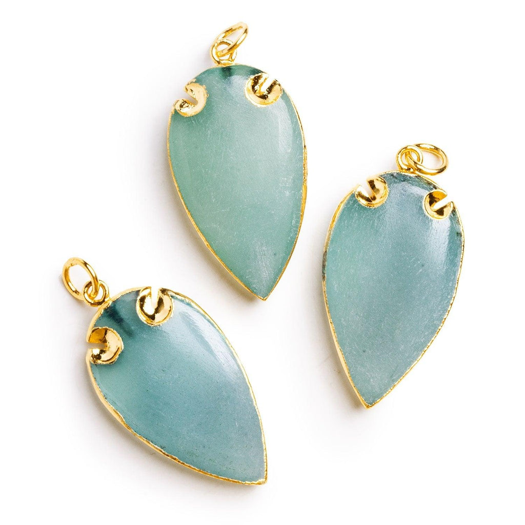 39x20mm Gold Leafed Matte Blue-Green Chalcedony Arrowhead Pendant 1 Bead - The Bead Traders