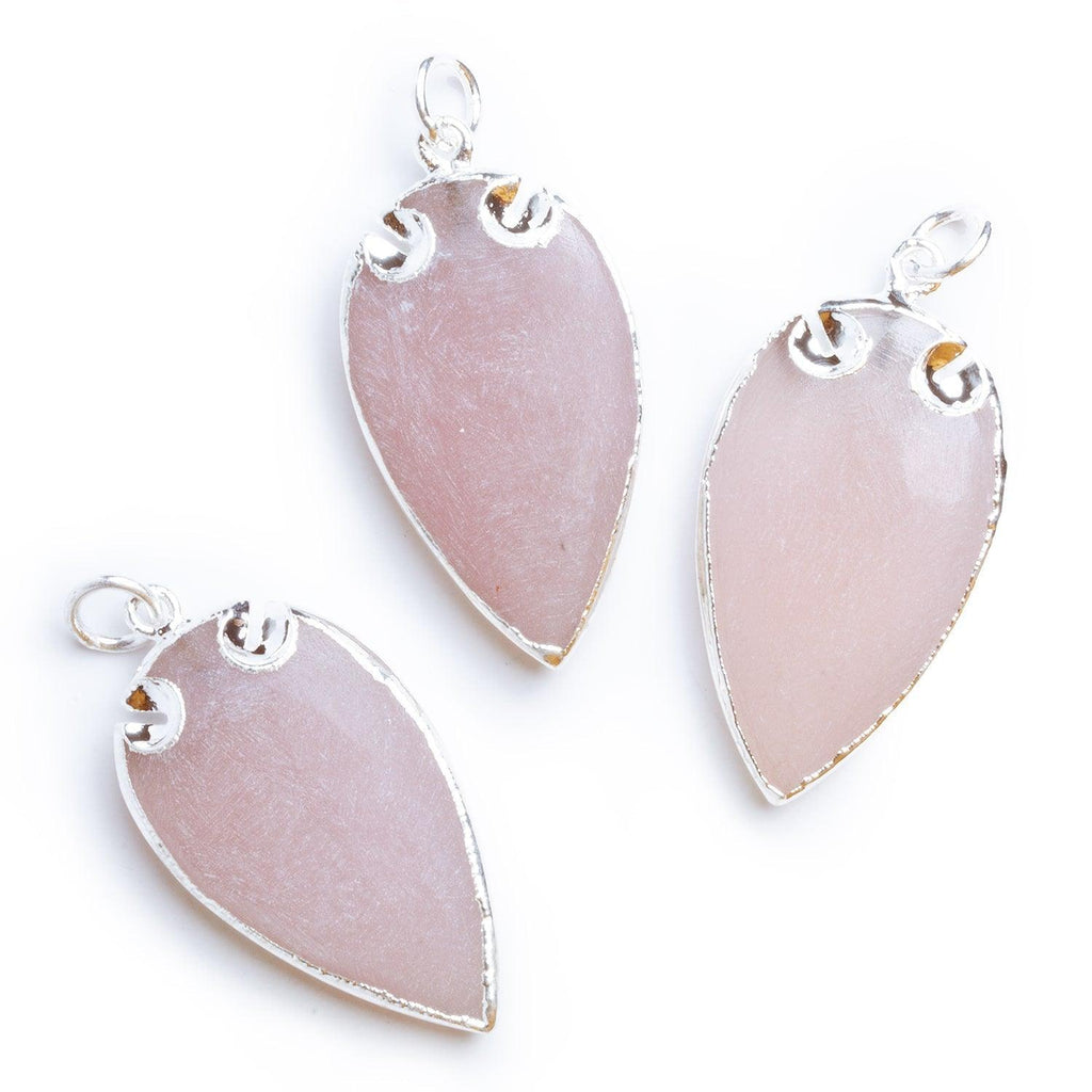 39x20mm Silver Leafed Matte Pink Chalcedony Arrowhead Pendant 1 Bead - The Bead Traders