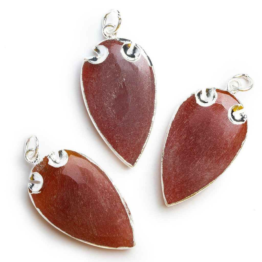 39x20mm Silver Leafed Matte Red Chalcedony Arrowhead Pendant 1 Bead - The Bead Traders