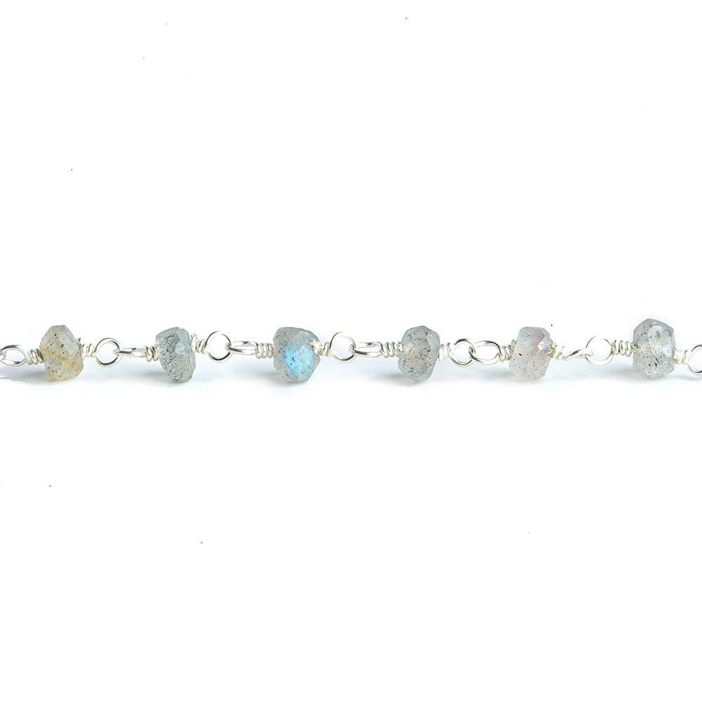 3mm-4mm Labradorite Faceted Rondelle Silver Chain by the Foot 37 pieces - The Bead Traders