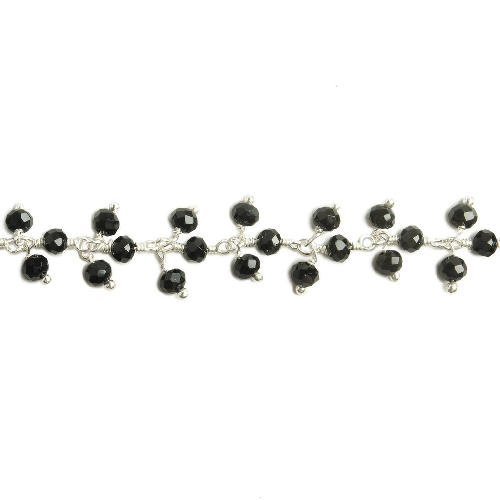3mm Black Crystal rondelle Silver Dangling Chain by the foot 97 beads - The Bead Traders