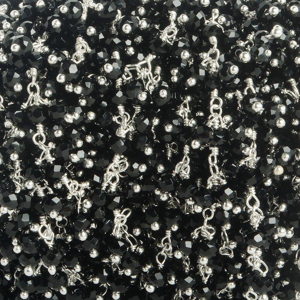 3mm Black Crystal rondelle Silver Dangling Chain by the foot 97 beads - The Bead Traders