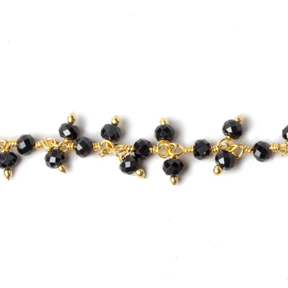 3mm Black Spinel micro-faceted round Gold Dangling Chain by the foot - The Bead Traders