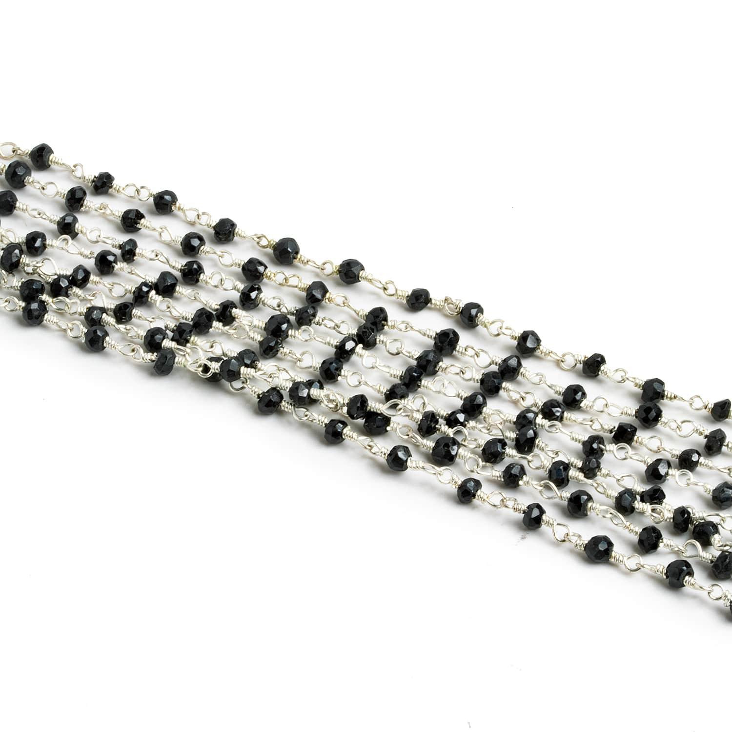 3mm Black Spinel Rondelle Silver Chain - Lot of 7ft 10 inches - The Bead Traders