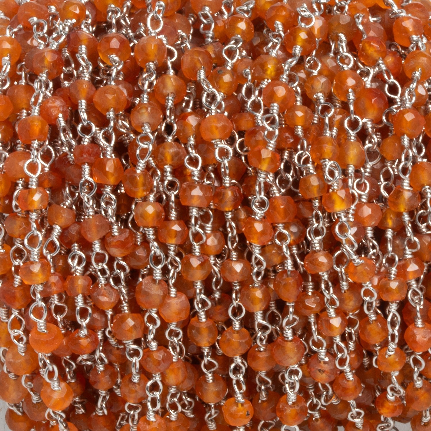 3mm Carnelian Rondelle Silver Chain 39 pieces - The Bead Traders