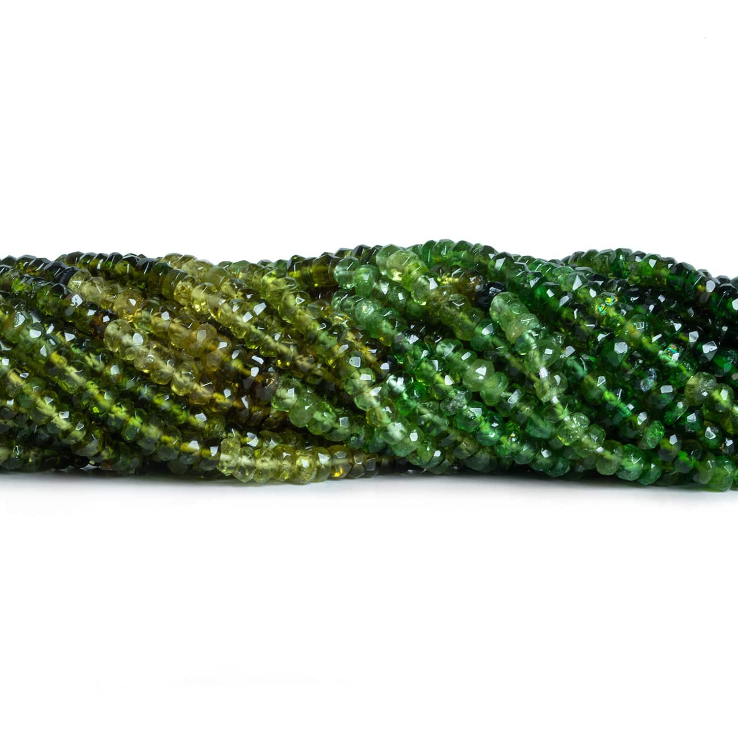 3mm Chrome Green Tourmaline Rondelles 15 inch 200 beads - The Bead Traders