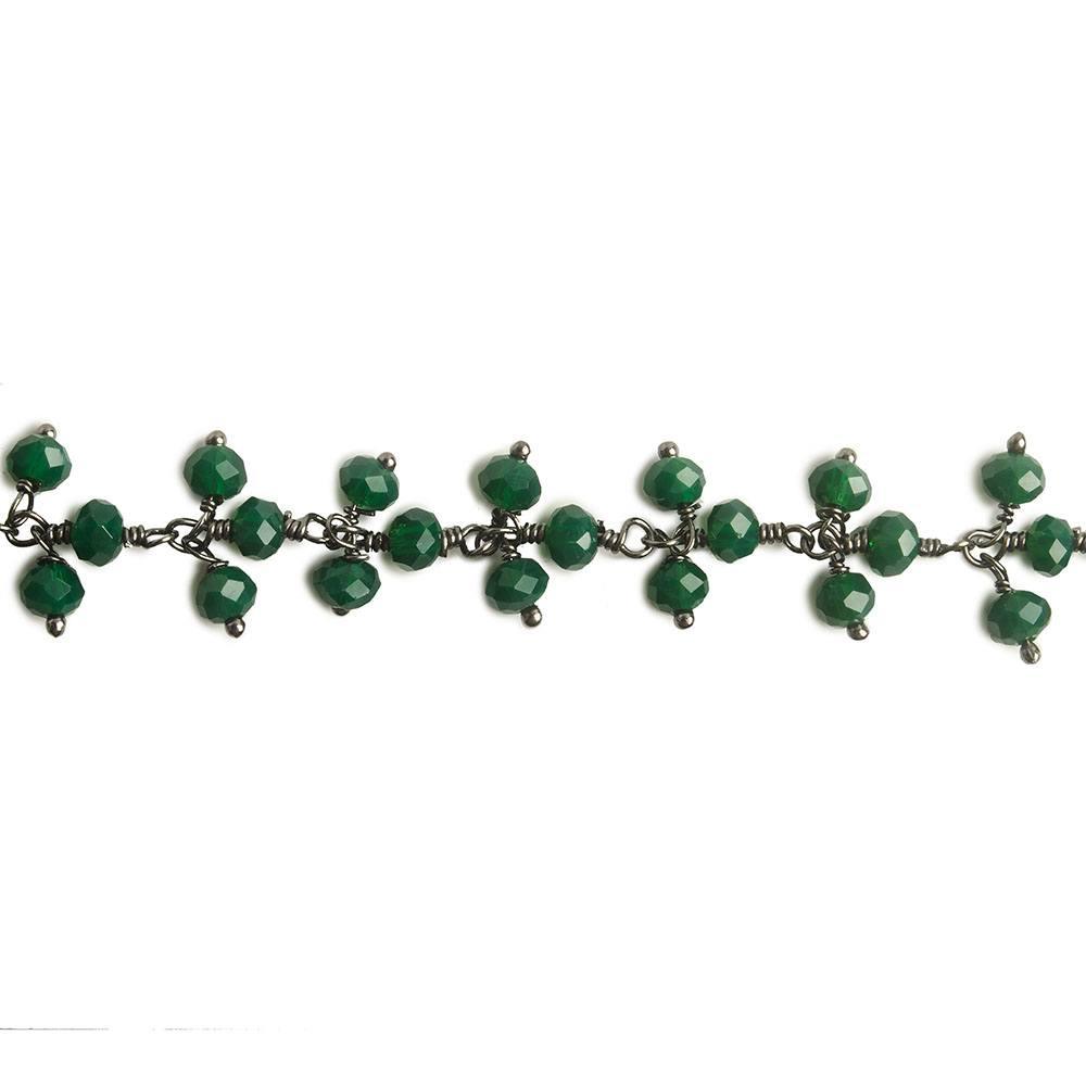 3mm Forest Green Crystal rondelle Black Dangling Chain by the foot 97 beads - The Bead Traders