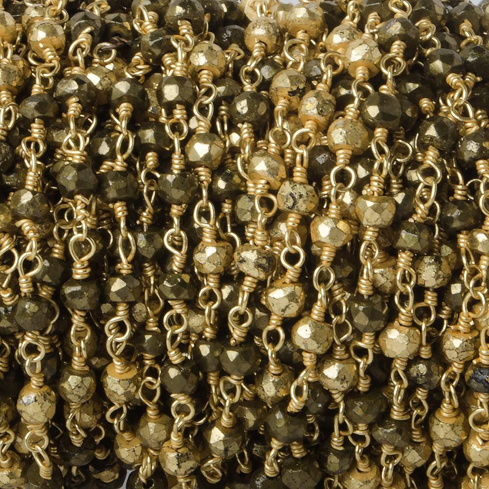 3mm Gold plated Pyrite Gold plated Wire Wrapped Chain - The Bead Traders