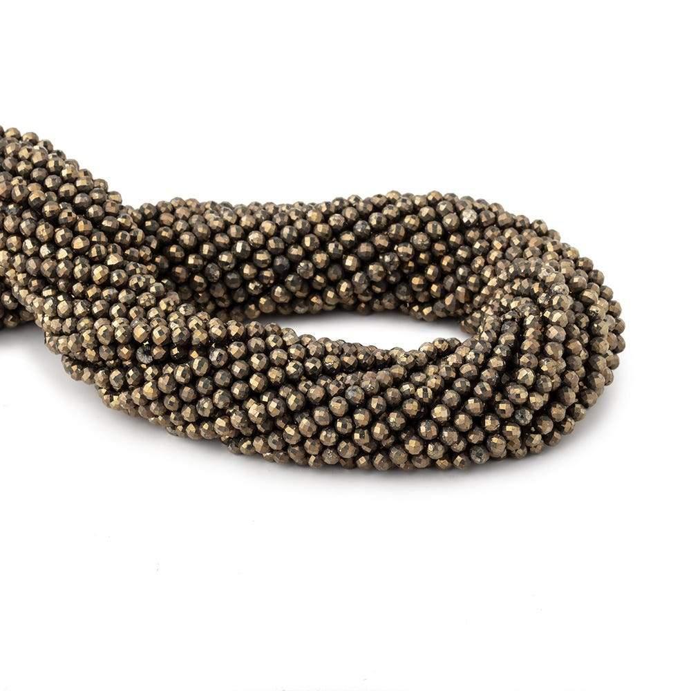 3mm Golden Pyrite micro faceted rounds 13 inch 105 pieces - The Bead Traders