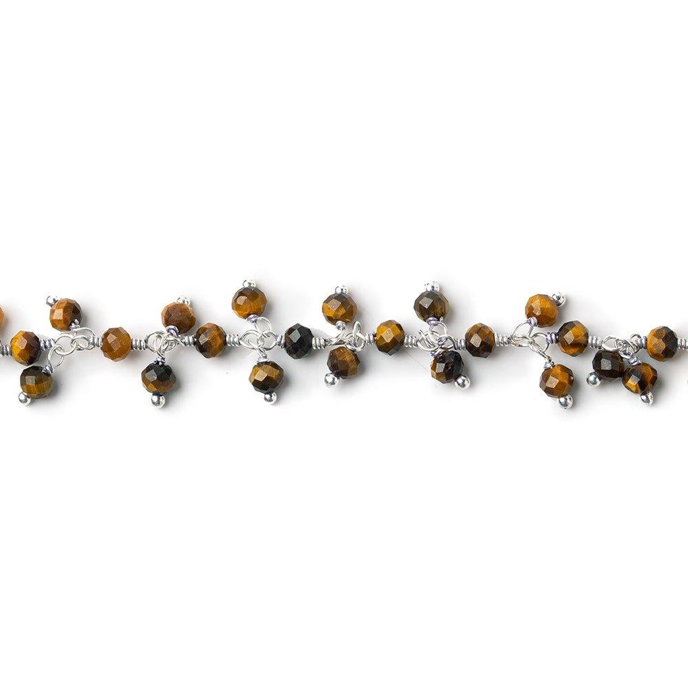 3mm Golden Tiger's Eye micro-faceted round Silver Dangling Chain by the foot - The Bead Traders