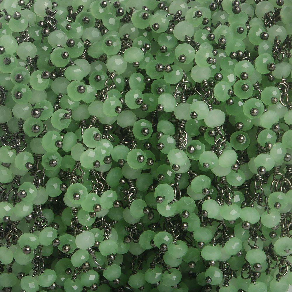 3mm Green Crystal rondelle Black Dangling Chain by the foot 97 beads - The Bead Traders