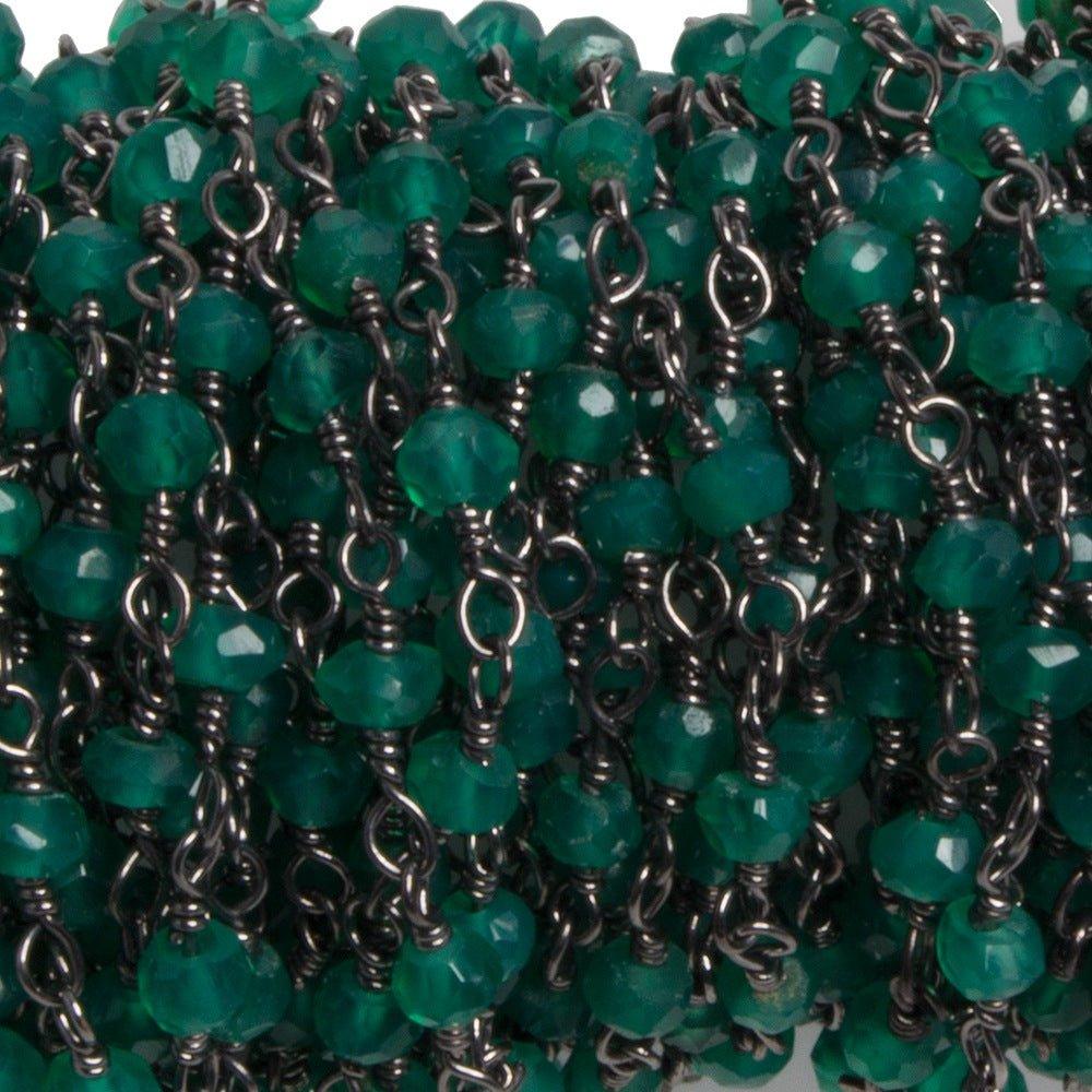 3mm Green Onyx faceted rondelle Black Gold plated Chain by the foot 37 pcs - The Bead Traders