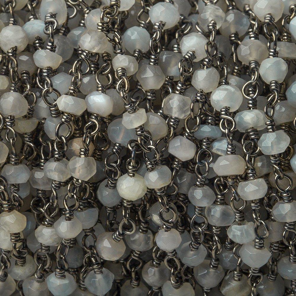 3mm Grey Moonstone faceted rondelle Black Gold Chain by the foot 36 pieces - The Bead Traders