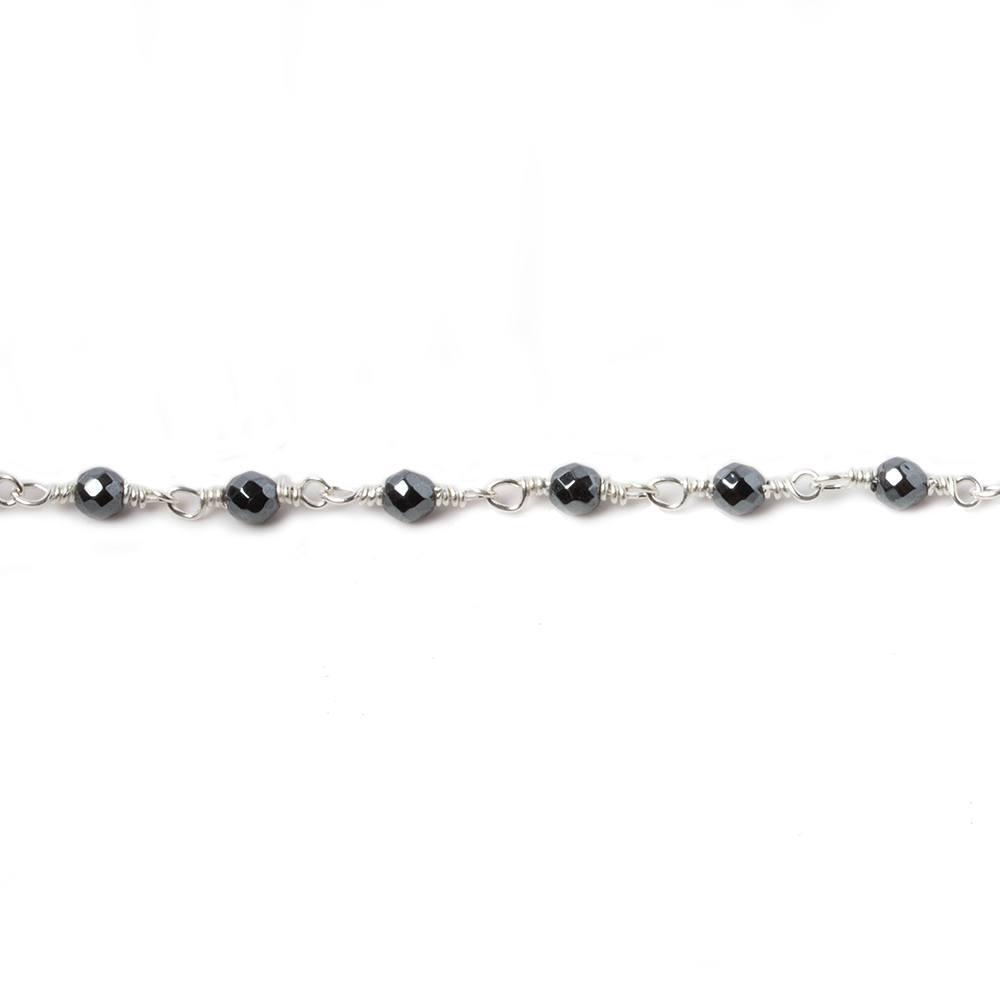 3mm Hematite faceted round Silver plated chain by the foot 34 pieces - The Bead Traders