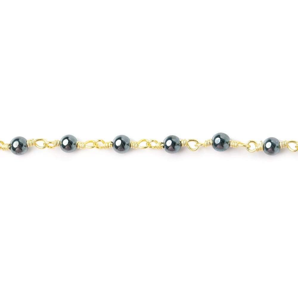 3mm Hematite plain round Gold Chain by the foot - The Bead Traders