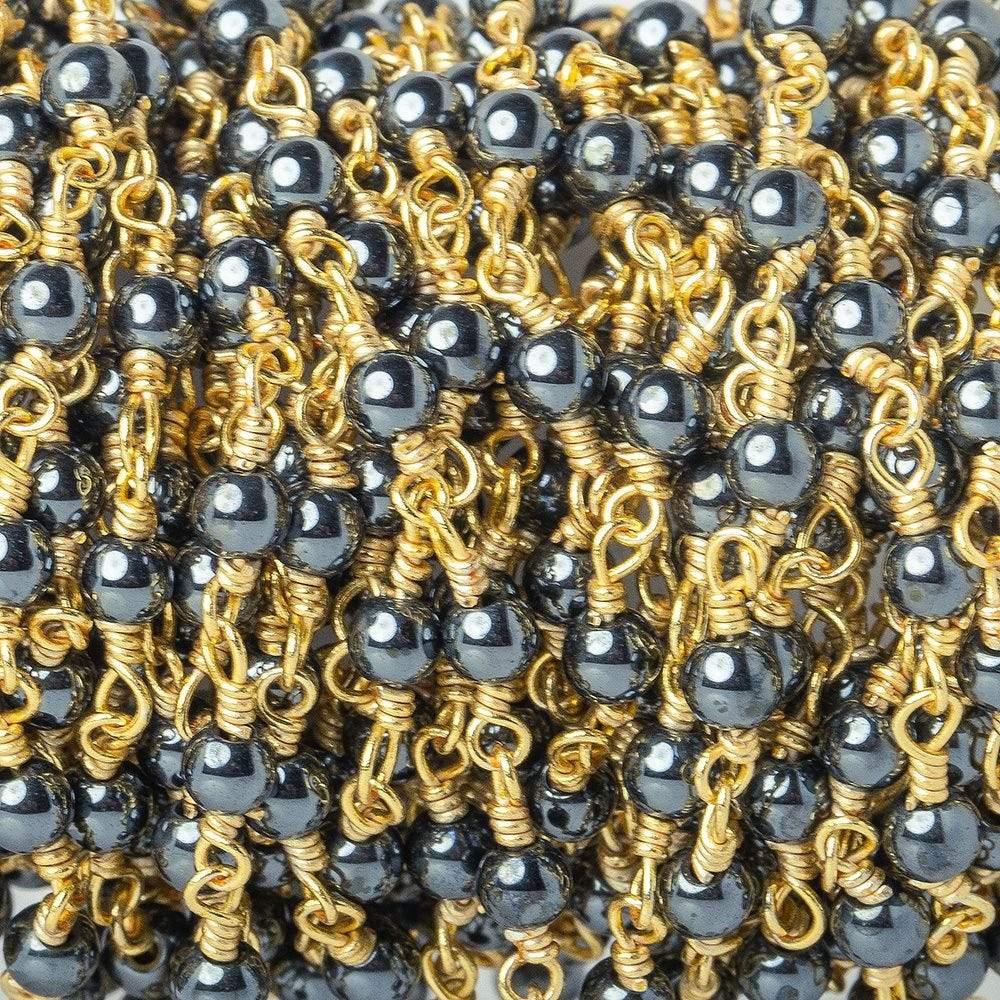 3mm Hematite plain round Gold Chain by the foot - The Bead Traders